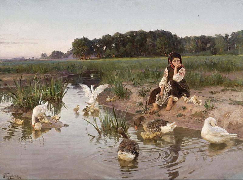 Nikolas Kornilievich Bodarevsky Ukrainian Girl Tending Geese China oil painting art